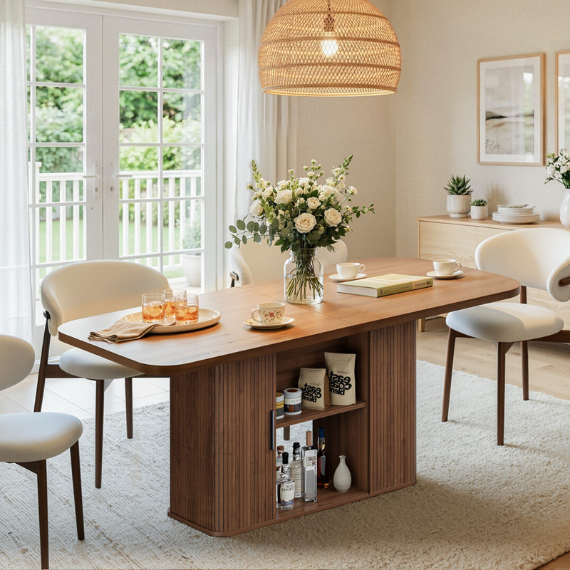 70in Dining Table for 4-8, Expandable Dining Leisure Table with Storage Shelves, 1.38" Thick Top, Scratch-Resistant, Natural Wood Finish, Multi-Use for Dining Room Kitchen Office, Walnut Finish