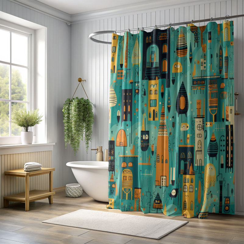 Wacky City - Rideau de douche Premium, H 74 po x l 71 po