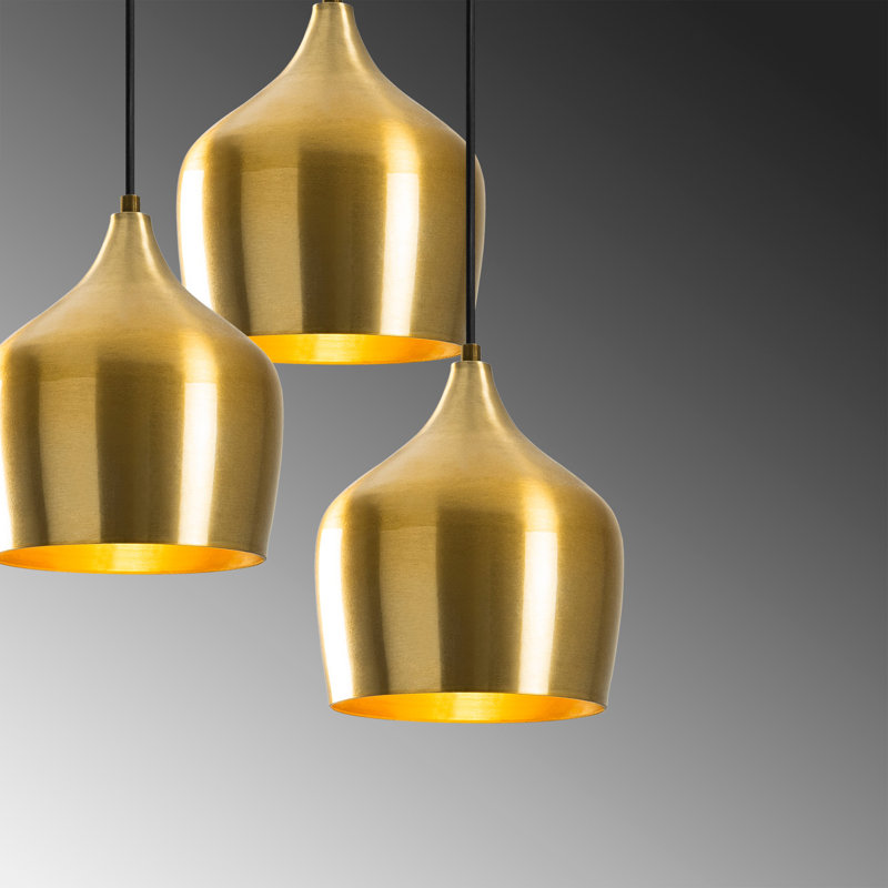 Lustre moderne doré à hauteur réglable 18,1 po x 18,1 po | Corps en métal, 48,8 pouces de hauteur | 3 x douilles E27 (40 W maximum) | Design scandinave glamour, parfait pour le salon, la salle à manger ou le vestibule