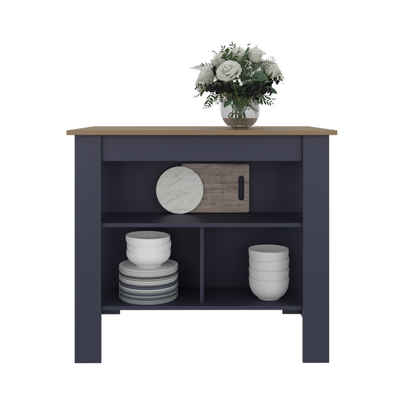 Modern Kitchen Island With Three Open Shelves, One Top Shelf And Four Legs - Kitchen Organizer And Decor | Gift Idea