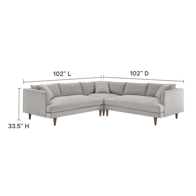 Canapé modulaire 3 pièces Modway Zoya, 100 % polyester gris