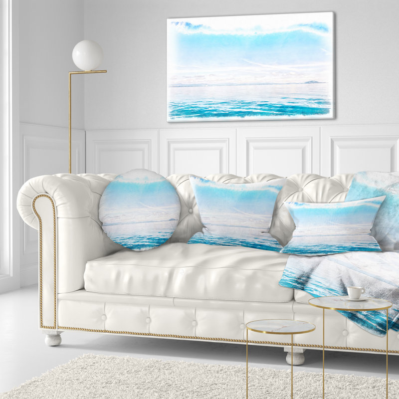 Coussin à imprimé aquarelle numérique Blue Sea Horizon