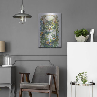  «Green Cat» par Jennie Smallenbroek, art mural en métal, 16 po x 24 po