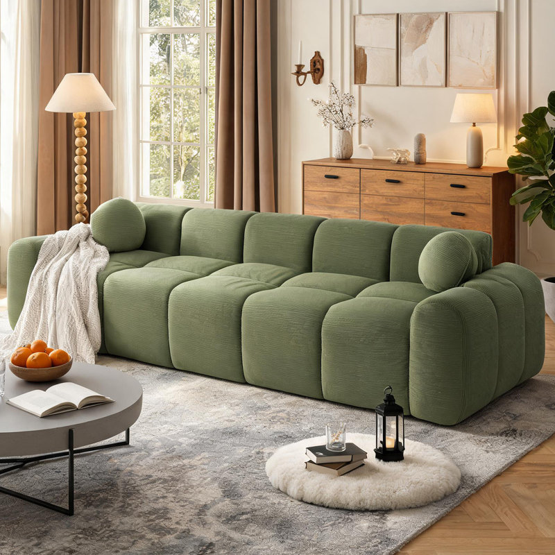 Très grand canapé à compression 98,4 po, canapé en velours côtelé nuage avec 2 coussins et conception sous vide, canapé rembourré 4 places pour petit studio, facile à déplacer