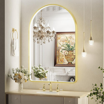 Miroir à DEL arqué 40 po x 30 po pour salle de bain, homologué ETL