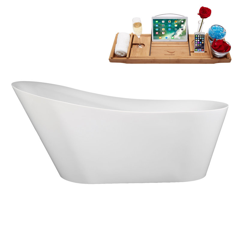71" Streamline Freestanding Tub and Tray With Internal Drain, Brushed Brass