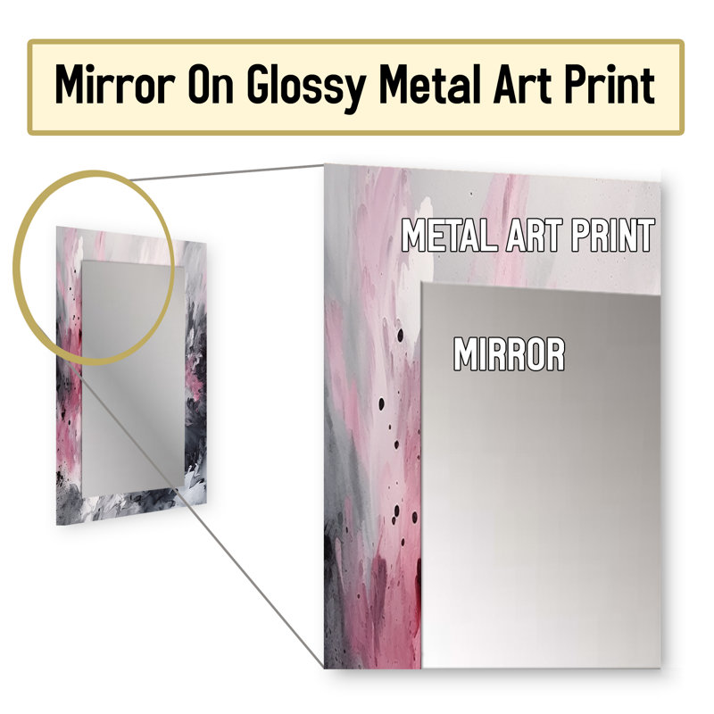 Evolving In Pink Grey Liquid Ink I - Geometric Large Wall Mirror, Pink Decorative Mirror, Printed Metal Art, 32" x 24"