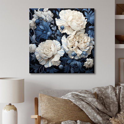 Arrangement d'œillets blanc et bleu IV sur toile