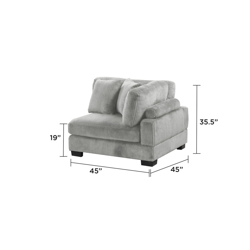 Gray Corduroy Corner Wedge In Modern Design With Wood Frame, Medium-Firm Seat Softness, Cushion Back, And Armless Arrangement For A Cozy Home Stylish Upholstered Construction, Plushness, No Arms