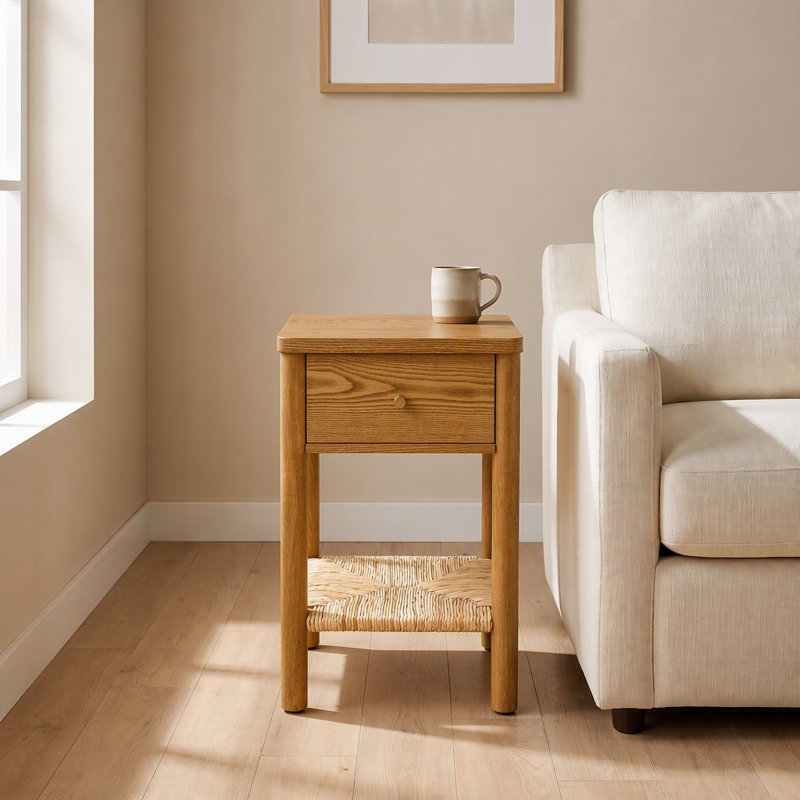 Table d'appoint en bois massif avec tiroir, Noyer