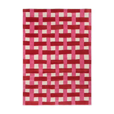 Hand Tufted Wool Geometric Area Rug in Coral/Rose