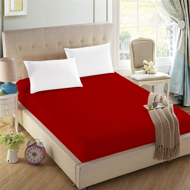 Iaan Soft Microfiber Brushed 40 cm Deep Fitted Sheet, Double, King, Kingsize (5'), Red