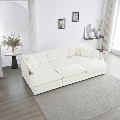Canapé modulaire en U modulaire réversible à assise profonde et modulaire à 6 places avec 3 repose-pieds, 3 coussins décoratifs et 2 coussins décoratifs Modern Sofacomtable