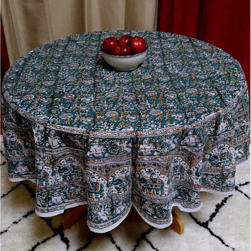 Nazaret Hand Block Print Tablecloth, Green