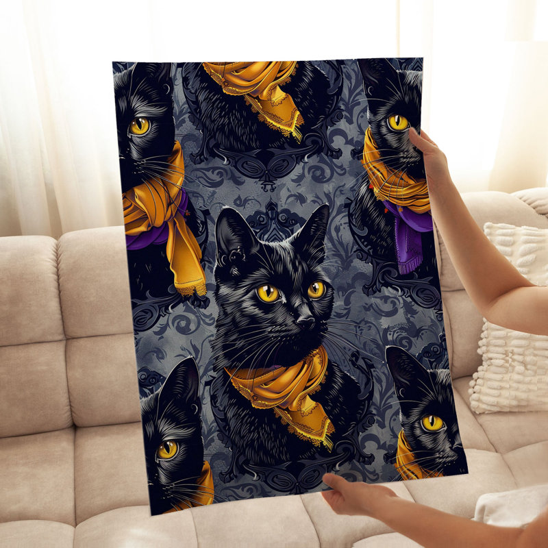 Animaux, chat noir, motif d'Halloween, reproduction d'art moderne sans cadre, H 20 po x l 16 po