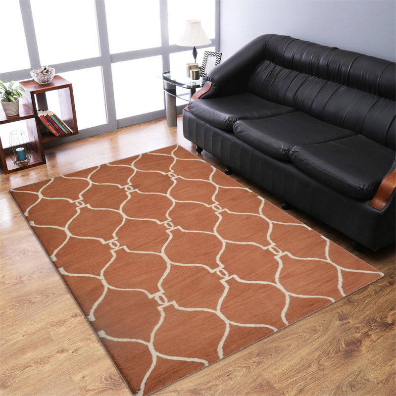 Coheman Hand Tufted Wool Eco-Friendly Area Rugs - Rectangle, Red Beige Color, Geometric Modern Design, High Pile Thick Handmade Anti Skid Area Rugs for Living Room, Bed Room
