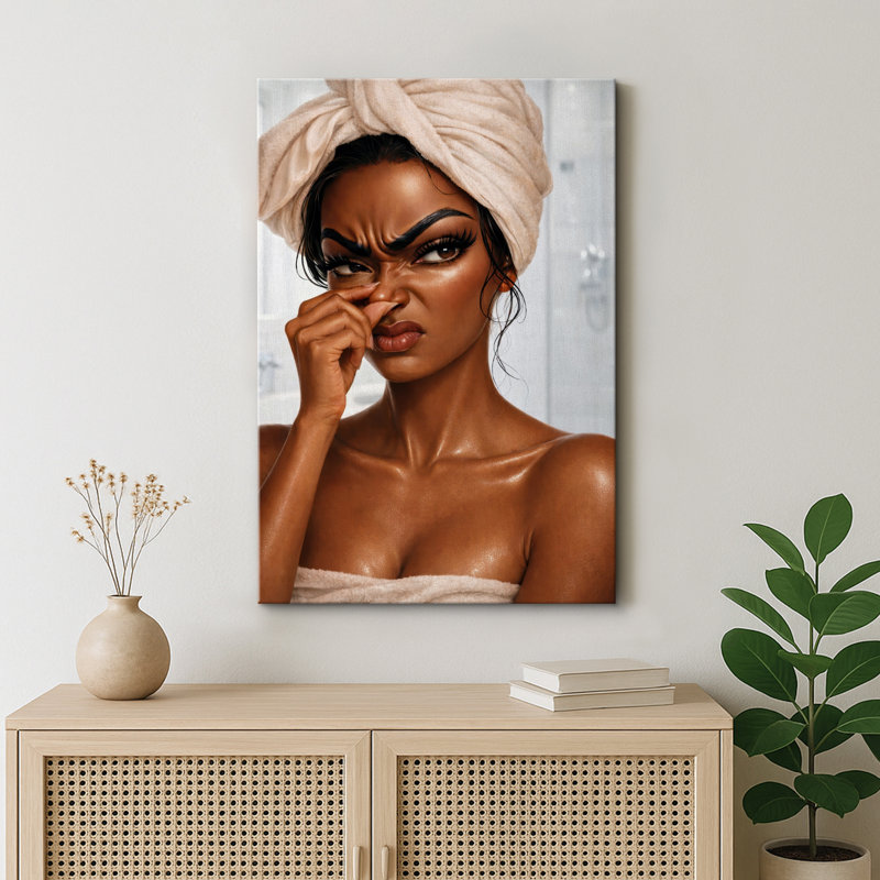Art moderne, portrait de femme avec serviette, impression sur toile, impression sur toile encadrée, Toile tendue