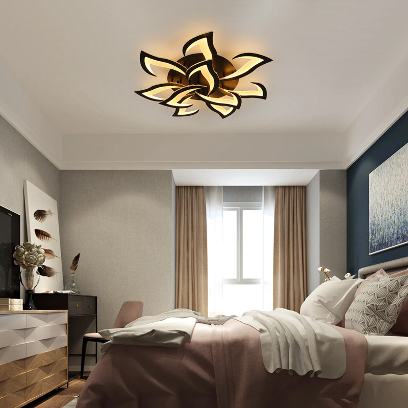 10-Light Dimmable Led Modern Ceiling Lamp With Remote Control, Black