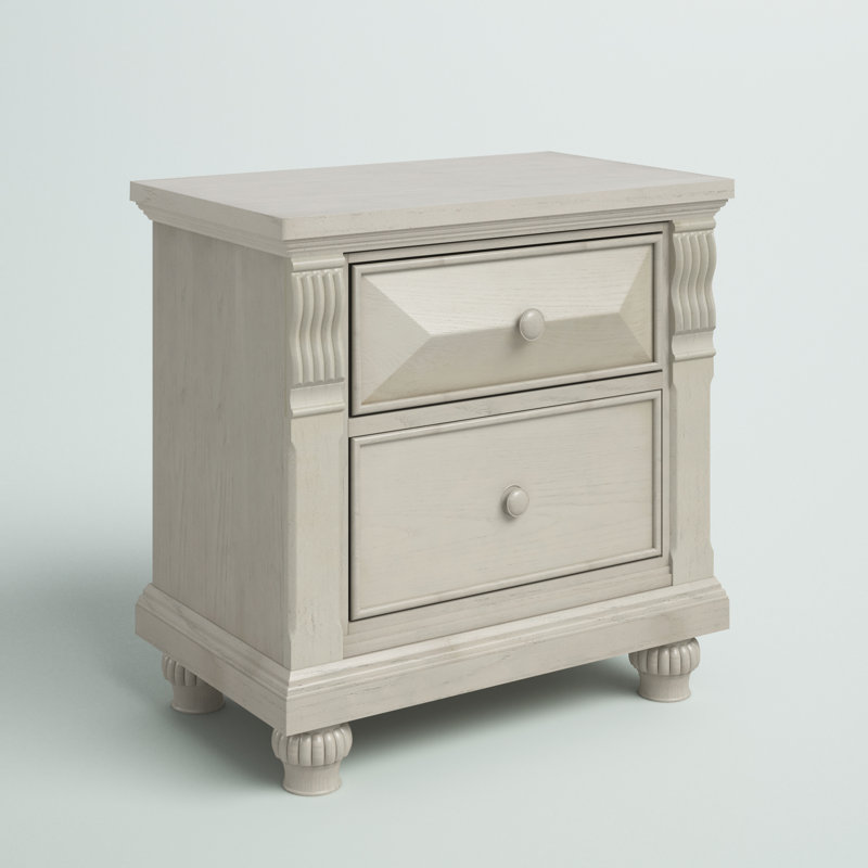 Althoff 2 Drawer Solid Wood Nightstand, Vintage Ivory