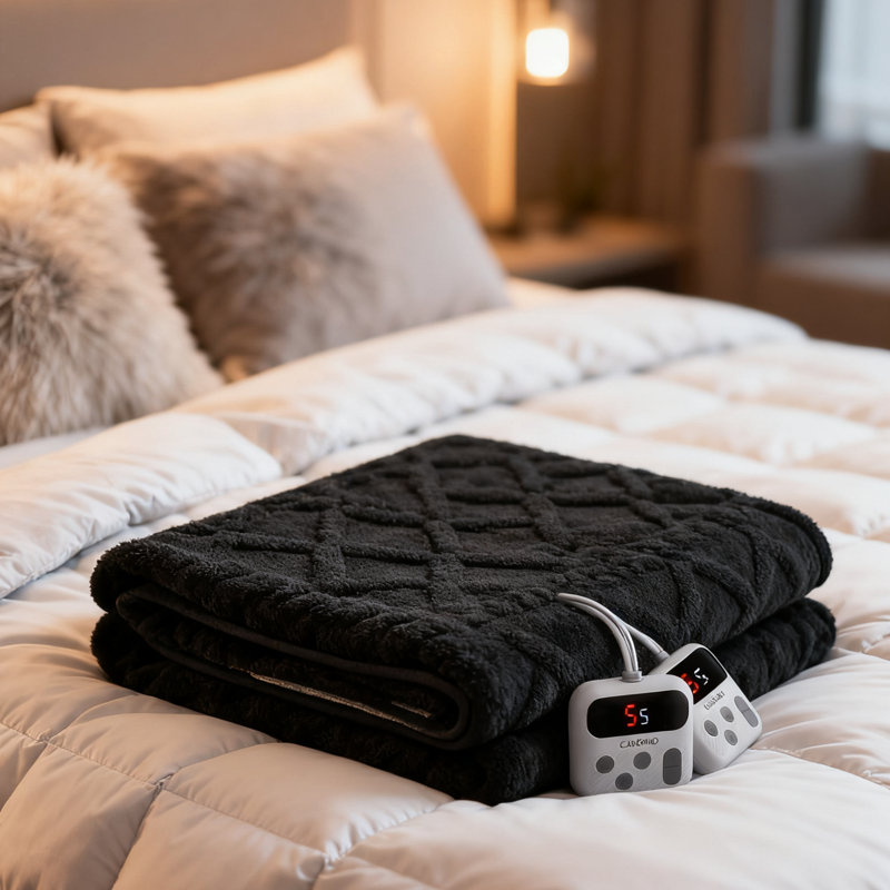Striped Heated Blanket, Queen, Black