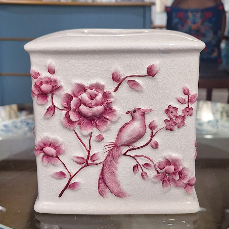 Couvre-boîte de papiers-mouchoirs, Rose/Blanc