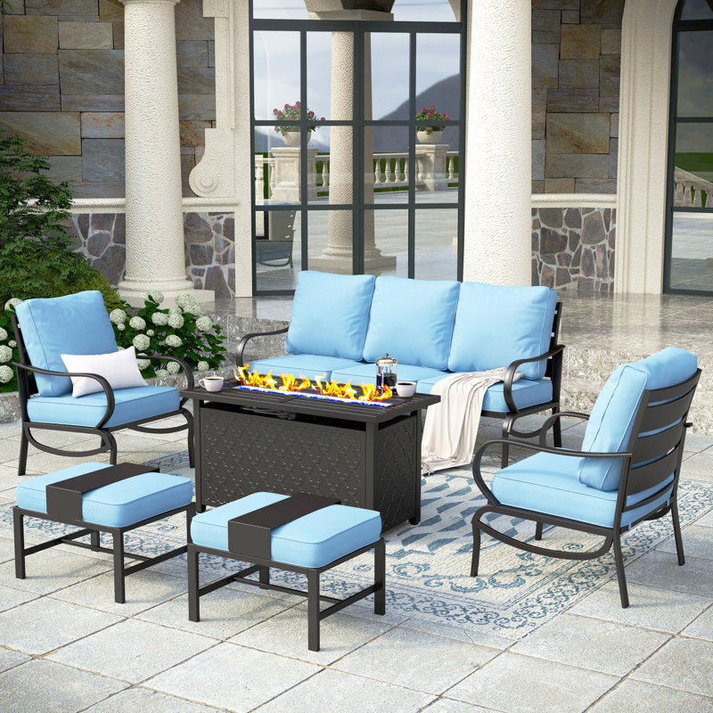 Tapasi Outdoor Patio Conversation Furniture Set, Yes, Light Blue