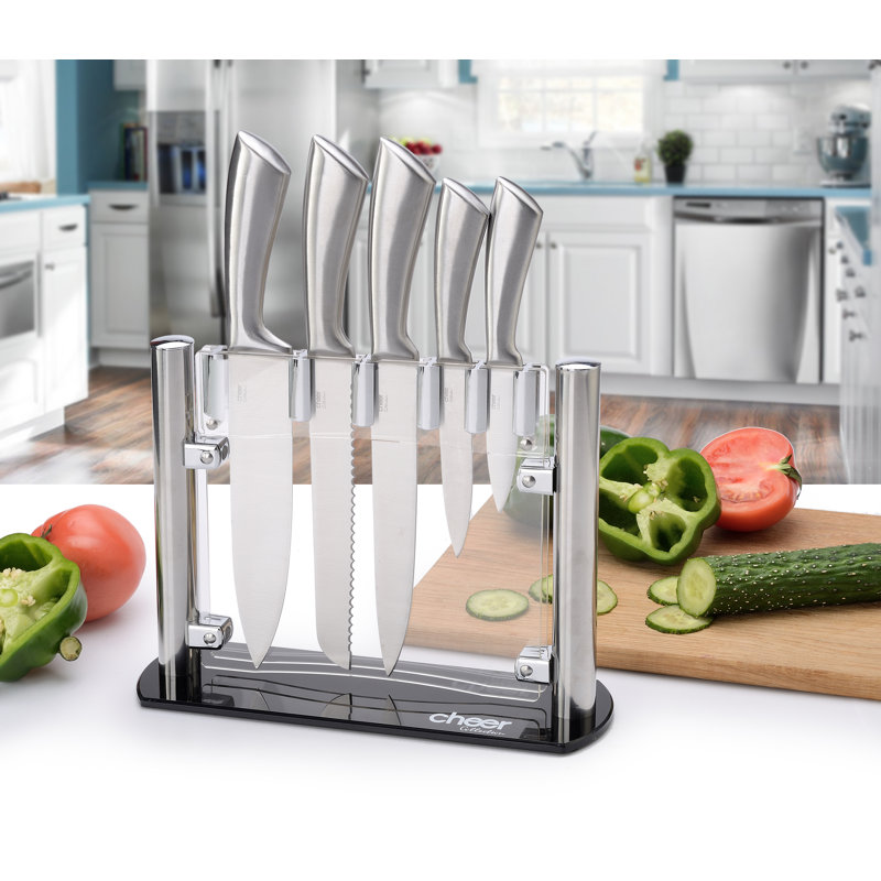 Cheer Collection Cheer Collection 6 Piece Stainless Steel Knife Block Set