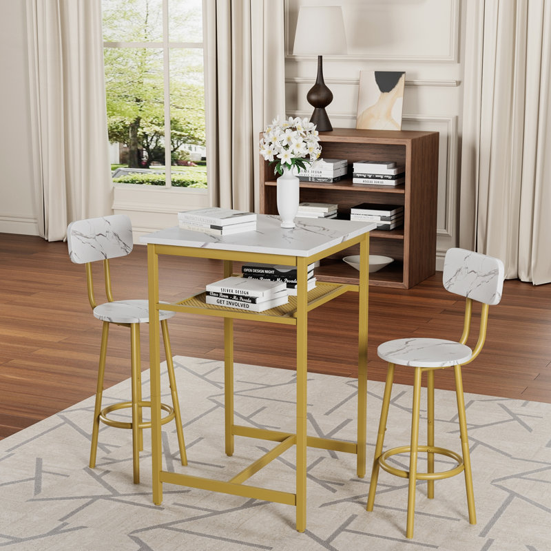 Ensemble de table de bar élégant avec 2 tabourets de dossier et une cloison compacte, parfait pour les cuisines et les appartements modernes.