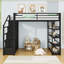 Lit mezzanine double avec garde-robe, tablettes, garde-corps et lattes