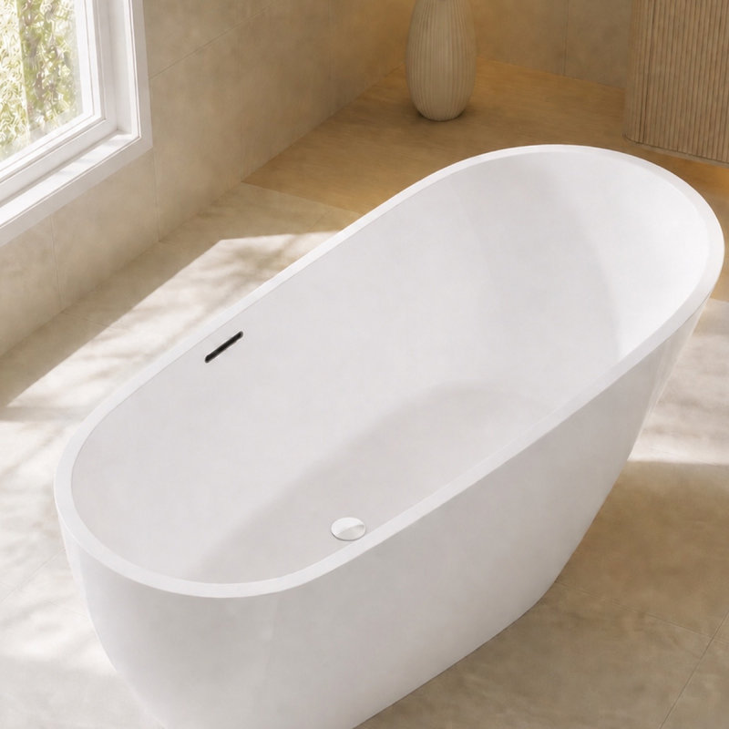 Baignoire de trempage autoportante 55 po sculptée blanche avec bordure blanc brillant, 55 in, Gloss White