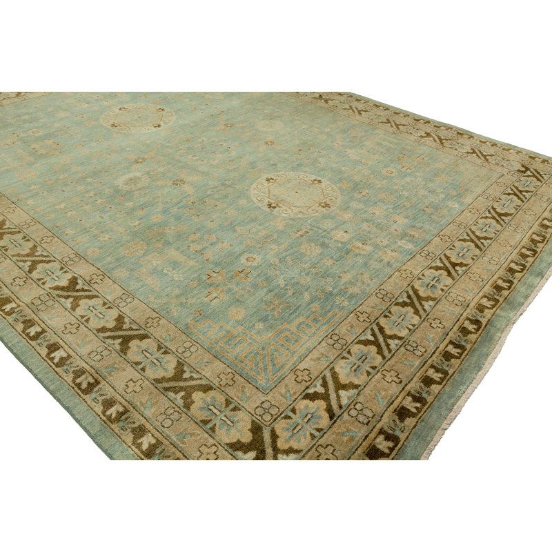 Tapis bleu en laine noué à la main Shad, Rectangle 10 pi x 14 pi