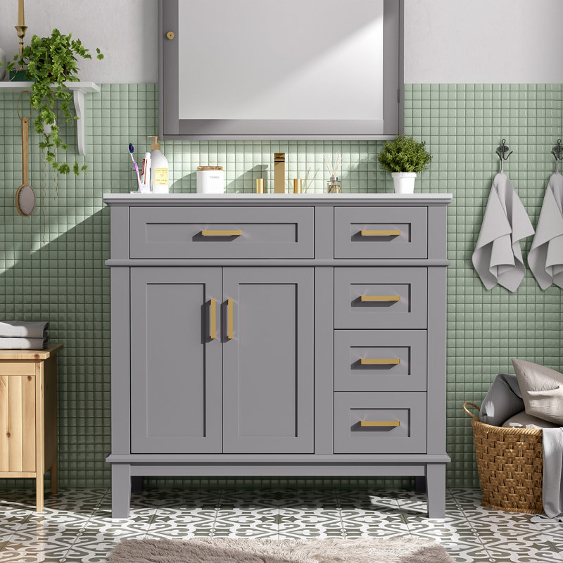 Meuble-lavabo moderne 36 "avec lavabo en céramique, Gris