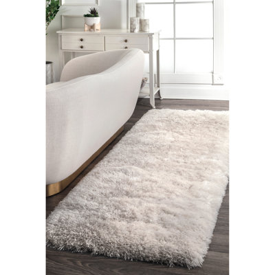 Groover Handmade Solid Shag Performance Ivory Rug
