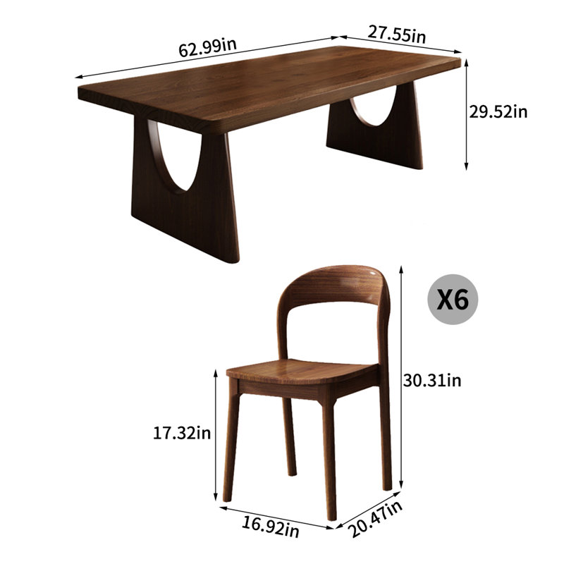 Rectangular Modern Solid Wood Dining Table Sets, 29.52"H x 62.99"L x 27.55"W