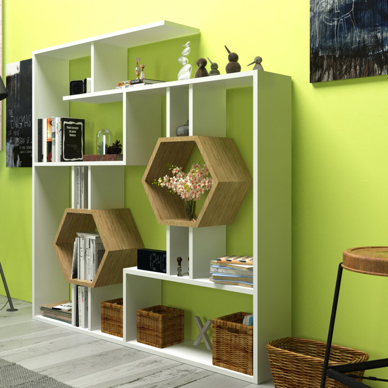 Swenson 134cm H x 134cm W Bookcase, White/Sapphire Oak