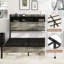 Structure de lit double avec rangement et 2 tablettes, conception classique, ton de bois brun, structure, pas de bruit, installation rapide, essentiel pour la chambre à coucher en gris antique, ports, espace, fonction silencieuse, facile à assembler, boîte-373409929