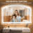 55 in. W x 36 in. H Arch Metal Framed LED Bathroom Vanity Mirror-2012296127