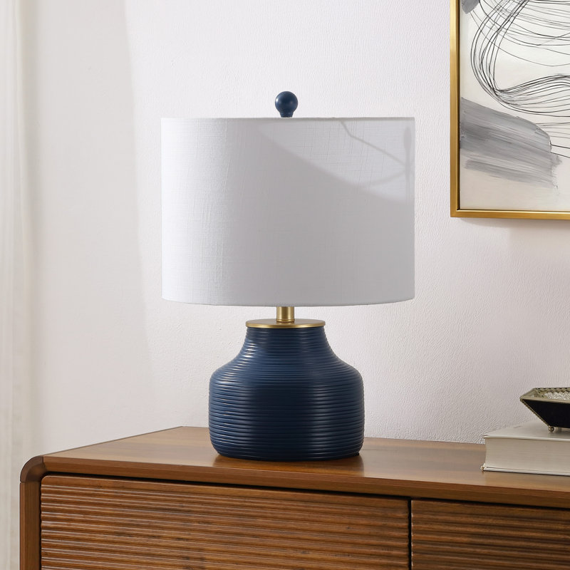 Lampe de table à DEL Malone de 20 po de style transitionnel moderne côtelée en résine/métal, en forme de pot à gingembre