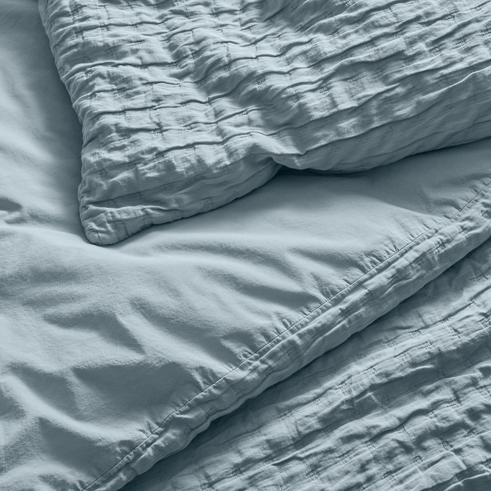 Popple Cotton Duvet Cover Set, Queen Duvet Cover + 2 Queen Shams, Gray Blue