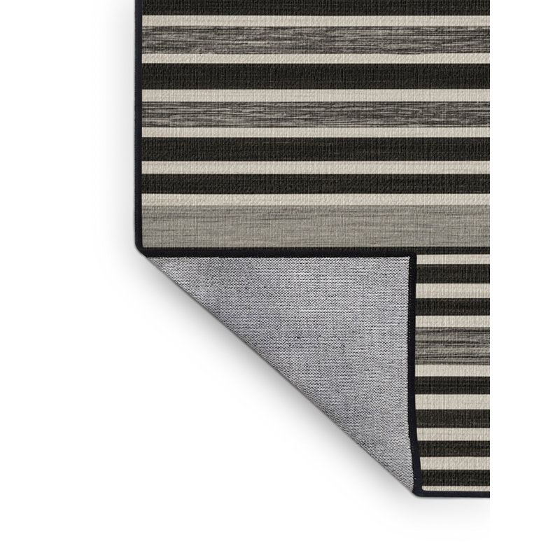 Washable Granite Light Gray Striped Area Rug, Round 5'