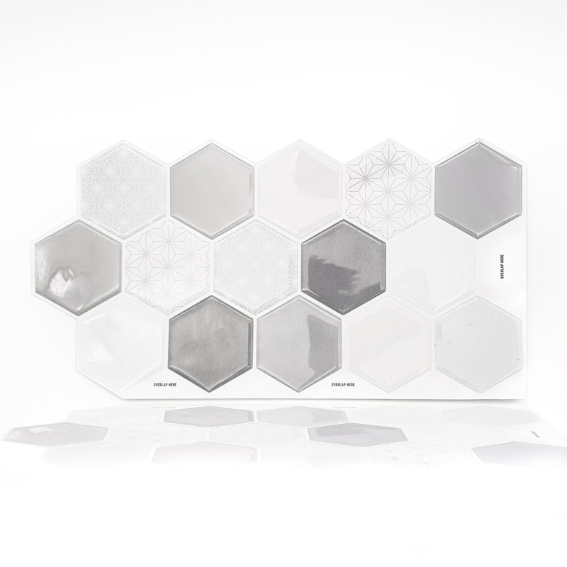 Honey  Hexa Glossy 3D Tile Stickers 30 x 15cm, Grey