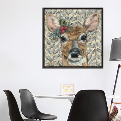 Holly Jolly Deer - reproduction d'art murale - toile encadrée