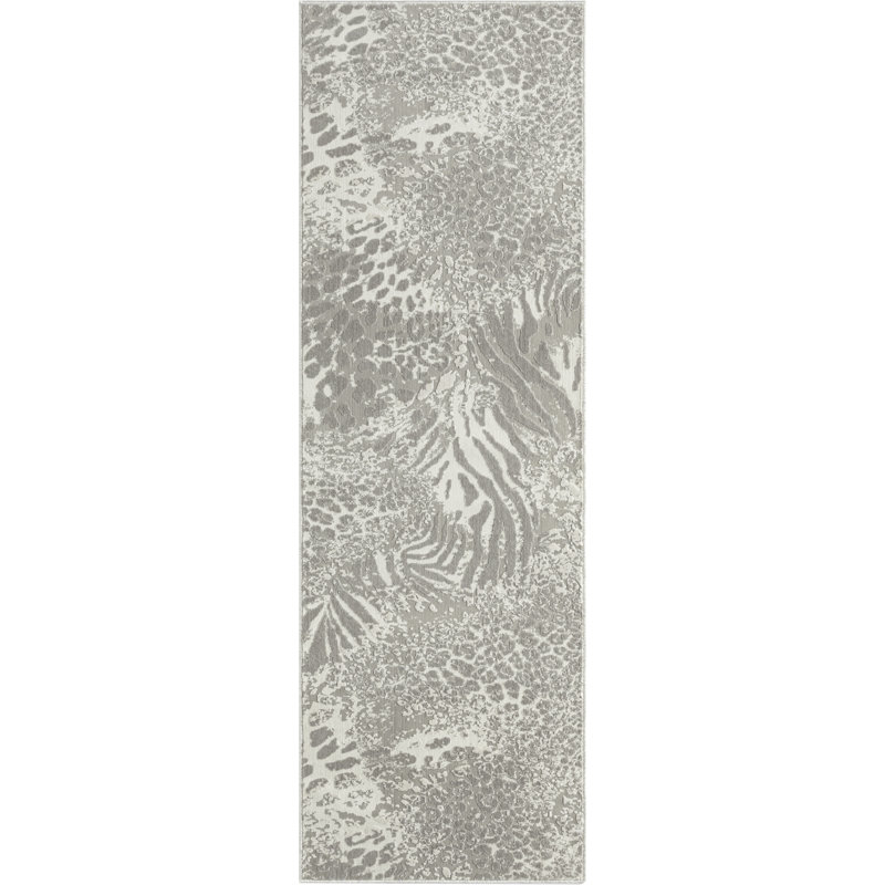 Tapis gris à imprimé animal, Tapis de couloir 2 pi 8 po x 8 pi