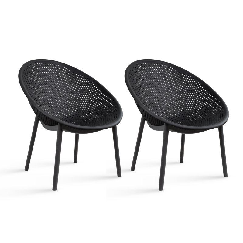 Northwood Modern Armless Outdoor Lounge Chair with Oval Back and Bowl-Shaped Seat – Set of 2, Black