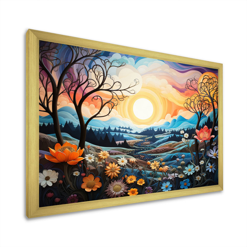 " Sian Mandala Sky III ", Gold Picture Framed, 34" H x 44" W x 1.5" D