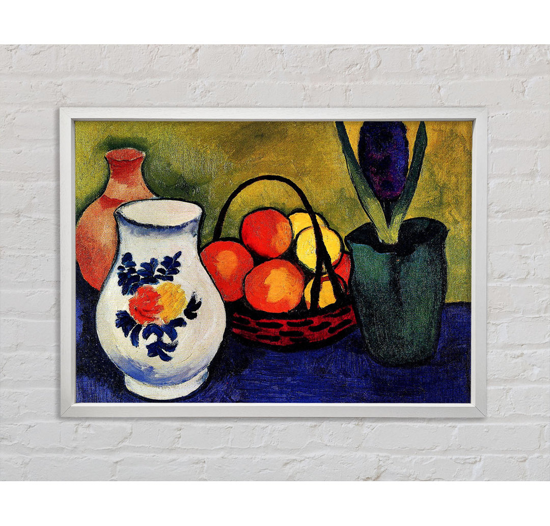 Weißer Krug mit Blumen und Früchten von August Macke - Einzelne Bilderrahmen Kunstdrucke auf Leinwand