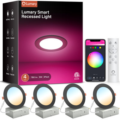 Lumary 4" Smart Recessed Lighting, Color Changing LED Downlight, Wi-Fi Bluetooth Soffit Lights with J-Box, Compatible with Alexa/Google Assistan/BT Remote, ETL Listed