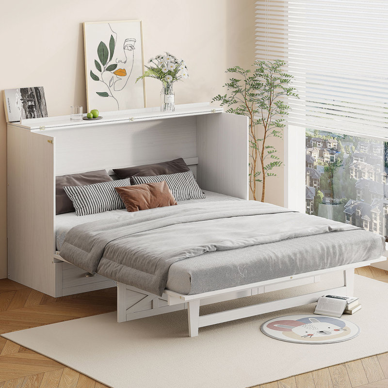 Lit escamotable double avec grands tiroirs, Blanc