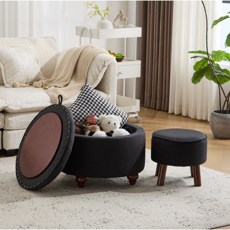 Repose-pieds de rangement rond capitonné de 24 po avec ensemble de 2, Gris foncé