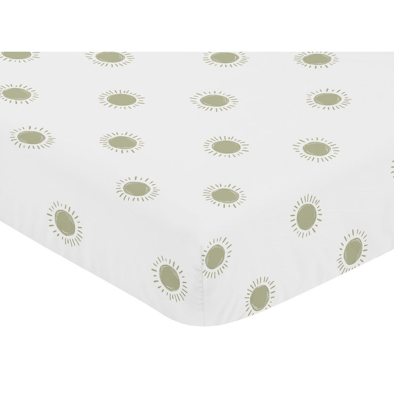 Drap-housse pour lit de bébé Boho Sun Sun, Blanc / sauge